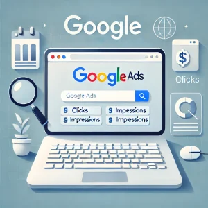 Diagrama de flujo colorido que muestra los pasos de una campaña de búsqueda en Google Ads, con iconos representando investigación de palabras clave, creación de anuncios, configuración de presupuesto y optimización, con el logotipo de DiVi en la esquina